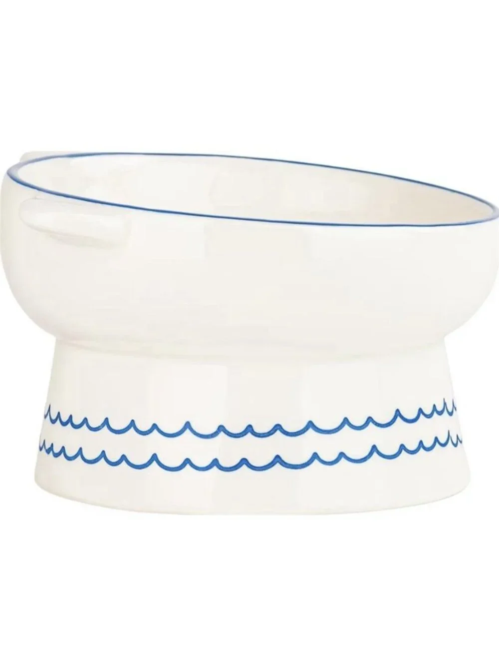 10 Strawberry Street Ears Up Elevated Cat Bowl, White Blue, 7-oz New